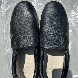 NEW Crocs Men’s Black Leather Slip-On Shoes